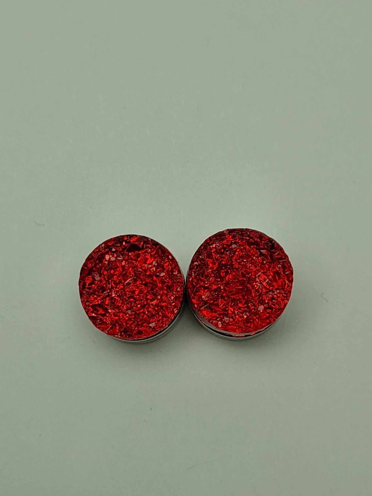 Druzy Resin Stud Earrings - Red