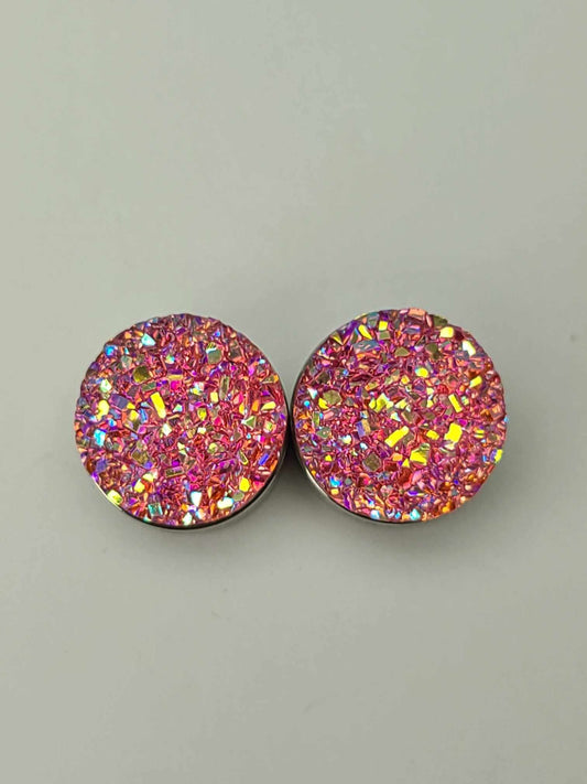 Druzy Resin Stud Earrings - Red Rainbow
