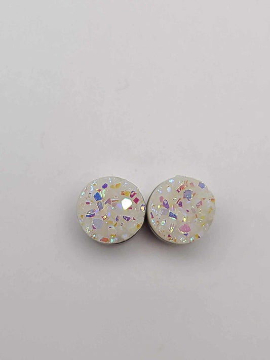 Druzy Resin Stud Earrings - White