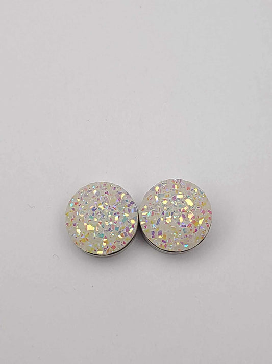 Druzy Resin Stud Earrings - White Rainbow